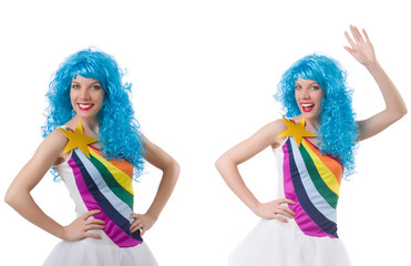 Woman with wig isolated on white 