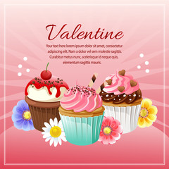 valentine's day card with colorful cupcake flower