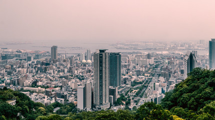 Obraz premium Kobe cityscape skyline and port, View from cable car on mountain : Kobe , Japan