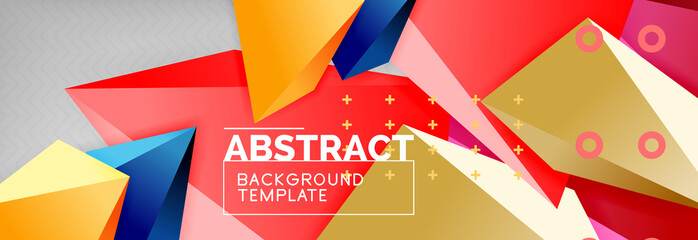 Bright colorful triangular poly 3d composition, abstract geometric background, minimal design, polygonal futuristic poster template