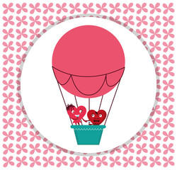 hearts couple flying in balloon air hot