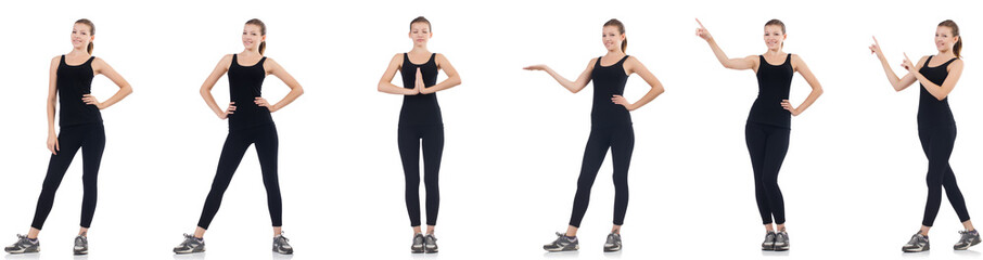 Obraz na płótnie Canvas Young woman doing exercises isolated on white 