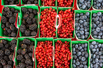 A selection of fuit berries for sale at Nice market in the south of France