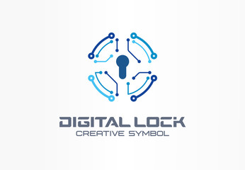 Digital lock creative symbol concept. Circuit circle safe, bank access system abstract business logo. Finance money protect, safety payment icon