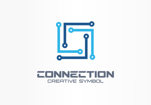 Connect creative symbol concept. Community network, communication circuit abstract business logo. Square integration, digital technology group icon