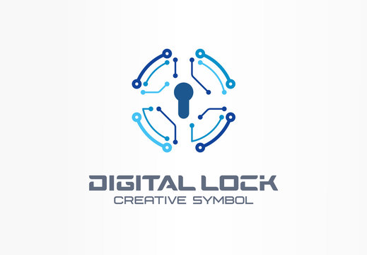Digital lock creative symbol concept. Circuit circle safe, bank access system abstract business logo. Finance money protect, safety payment icon