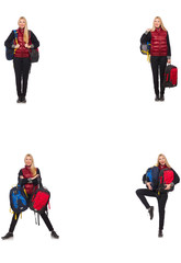 Obraz premium Young woman with backpack isolated on white 