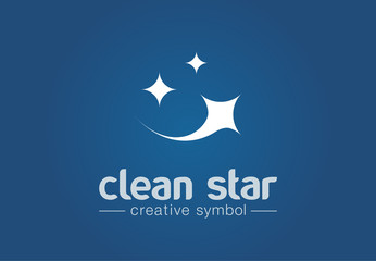 Sparkle star, fresh smile creative symbol concept. Wash, glare, laundry, cleaning company abstract business logo. Housekeeping, shine, cleaner icon