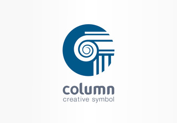 Column creative symbol concept. Capital antique pillar abstract business architect order logo. Ancent museum, bank, library, theater, justice icon