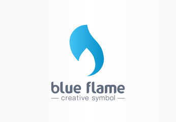 Blue flame energy creative symbol concept. Power fire and water silhouette abstract business fight logo. Hot fireball, gas shape, petrol fuel icon.