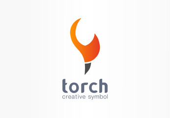 Torch creative symbol concept. Power fire flame abstract business fireball shape logo. Energy fuel burn, flammable gas flash, bonfire blaze icon.