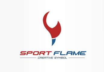 Sport flame creative symbol concept. Energy award fire in torch shape abstract business fitness logo. Activity or flash training, trophy power icon.