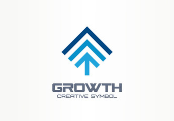 Growth creative symbol concept. Profit increase sign in success abstract business investment logo. Progress arrow analytics chart, grow budget icon.