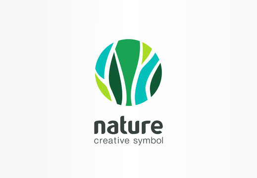 Nature creative symbol organic concept. Bio herbal health care abstract business eco logo. Fresh food, circle package, beauty flora, pharmacy icon.