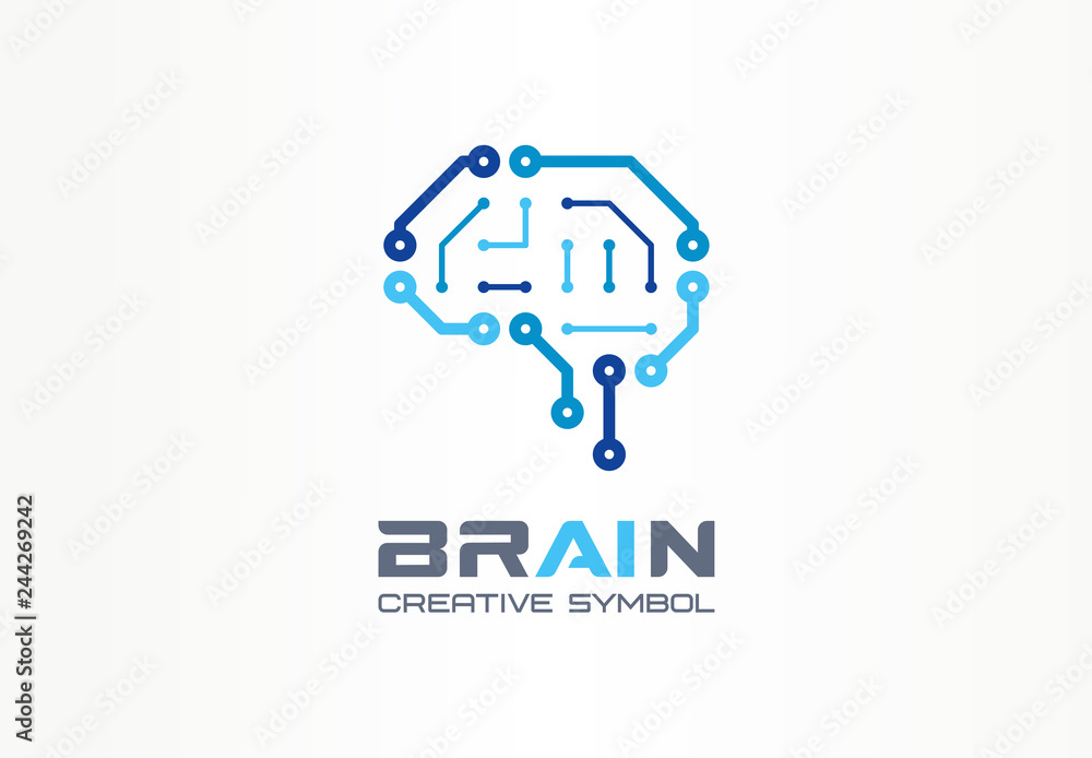 Poster ai brain creative symbol concept. smart chip, neural network, robot circuit abstract business logo. 
