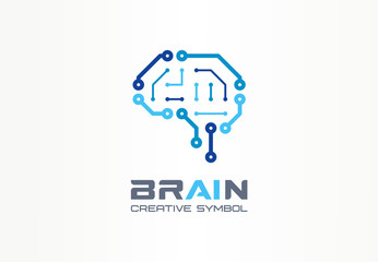 AI brain creative symbol concept. Smart chip, neural network, robot circuit abstract business logo. Cyber mind digit technology, android think icon