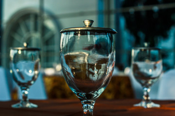 Three Glass of Pure Healthy Water on the table Nature Object Photography