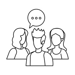 group of people with speech bubble characters