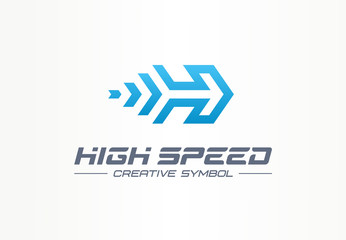 High speed creative sport symbol concept. Power accelerate race in arrow growth abstract business logo. Rocket forward, next movement process icon.