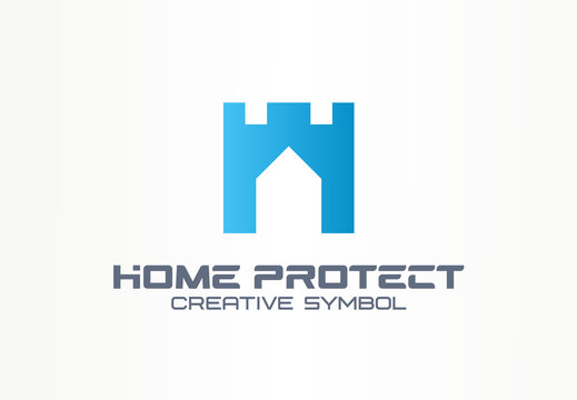 Home Protect Creative Security Symbol Building Concept. Safe House Tower Wall Abstract Business Logo. Real Estate, Castle Guard Foundation Icon