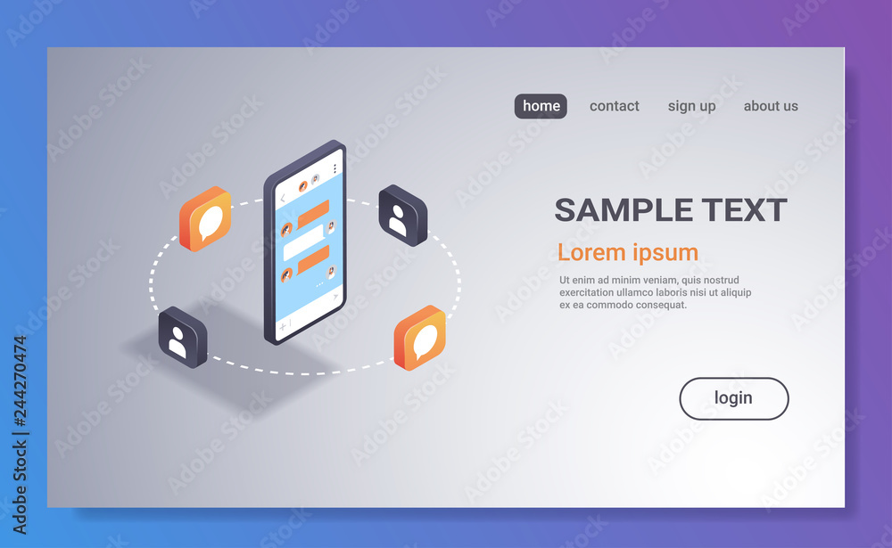 Poster technical support application live chat concept online mobile app customer service assistance smartp