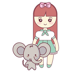 cute and little elephant with girl
