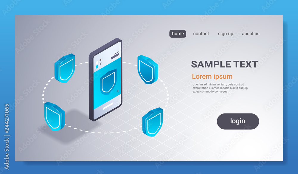 Poster data privacy protection mobile application internet security concept 3d isometric smartphone screen 