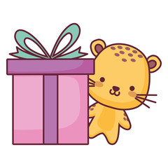 cute and little tiger with gift