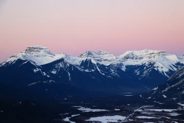 Fototapeta na wymiar Sunrise view from Tunnel Mountain, The Banff National Park, Alberta, Canada, Rocky Mountains, Canadian Rockies, winter