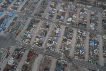 aerial view of raw industrial material in cargo port