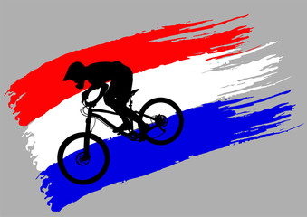 The contour of the cyclist on the flag of Netherlands