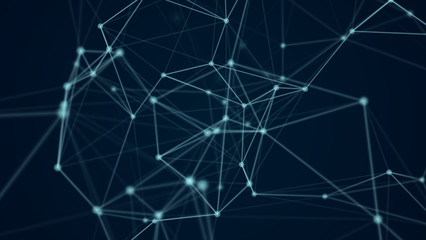 Abstract futuristic molecule structure blue color black background. Computer network connection digital technology illustration concept.