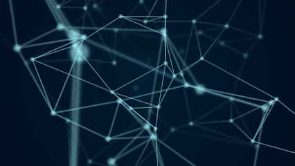 Abstract futuristic molecule structure blue color black background. Computer network connection digital technology illustration concept.