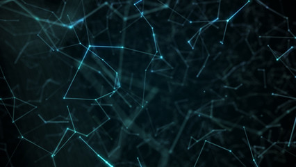 Abstract futuristic molecule structure blue color black background. Computer network connection digital technology illustration concept.