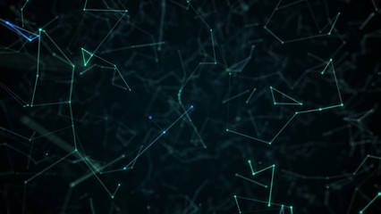 Abstract futuristic molecule structure blue color black background. Computer network connection digital technology illustration concept.