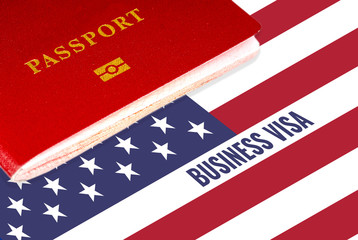 business visa, concept with us flag and passport