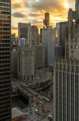 Fototapeta na wymiar Chicago downtown buildings skyline evening sunset