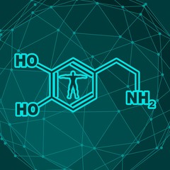Chemical molecular formula hormone dopamine. Infographics illustration. Man silhouette