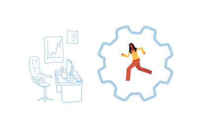 Businesswoman running cog wheel deadline hardworking process
