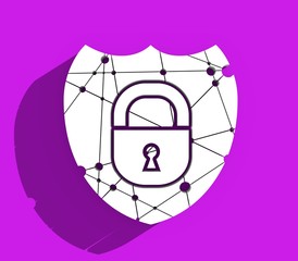 Cyber security concept. Shield with lock symbol. Design for infographics or presentation. 3D rendering