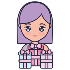 cute and little girl with gifts