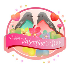 happy valentine's day label colorful couple bird