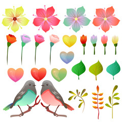 stock collection valentine with bird and floral