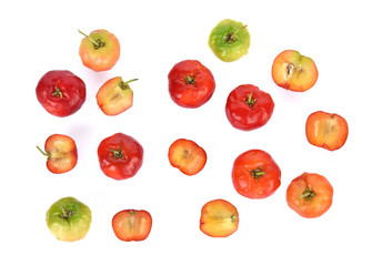 Top view of Barbados cherry, Malpighia emarginata, isolated on white background