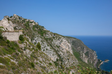 Fototapeta na wymiar Coastline and road overlooking the mediterranean sea near Nice, south of France