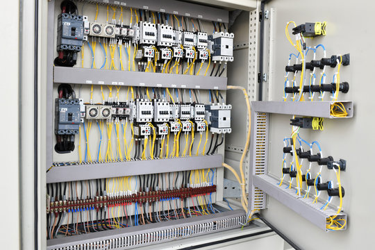 Electric cable wiring supply and switch board in the control panel board 