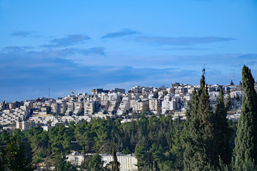 Fototapeta na wymiar West Jerusalem hillside skyline with modern apartment buildings