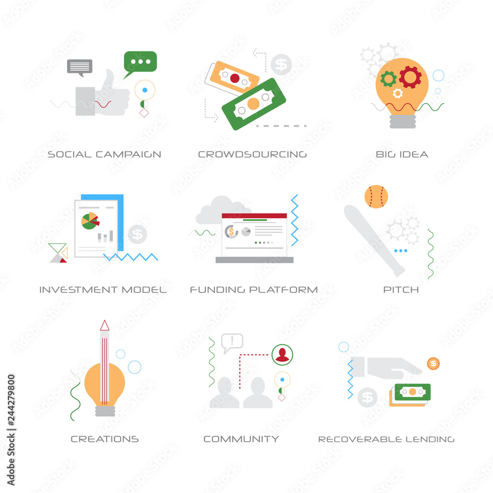 Poster set different business strategy concepts collection line style isolated