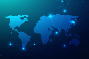 Global network connection with business concept and world map line, vector illustrator