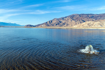 A bubbler aerates water in Owens Lake, California